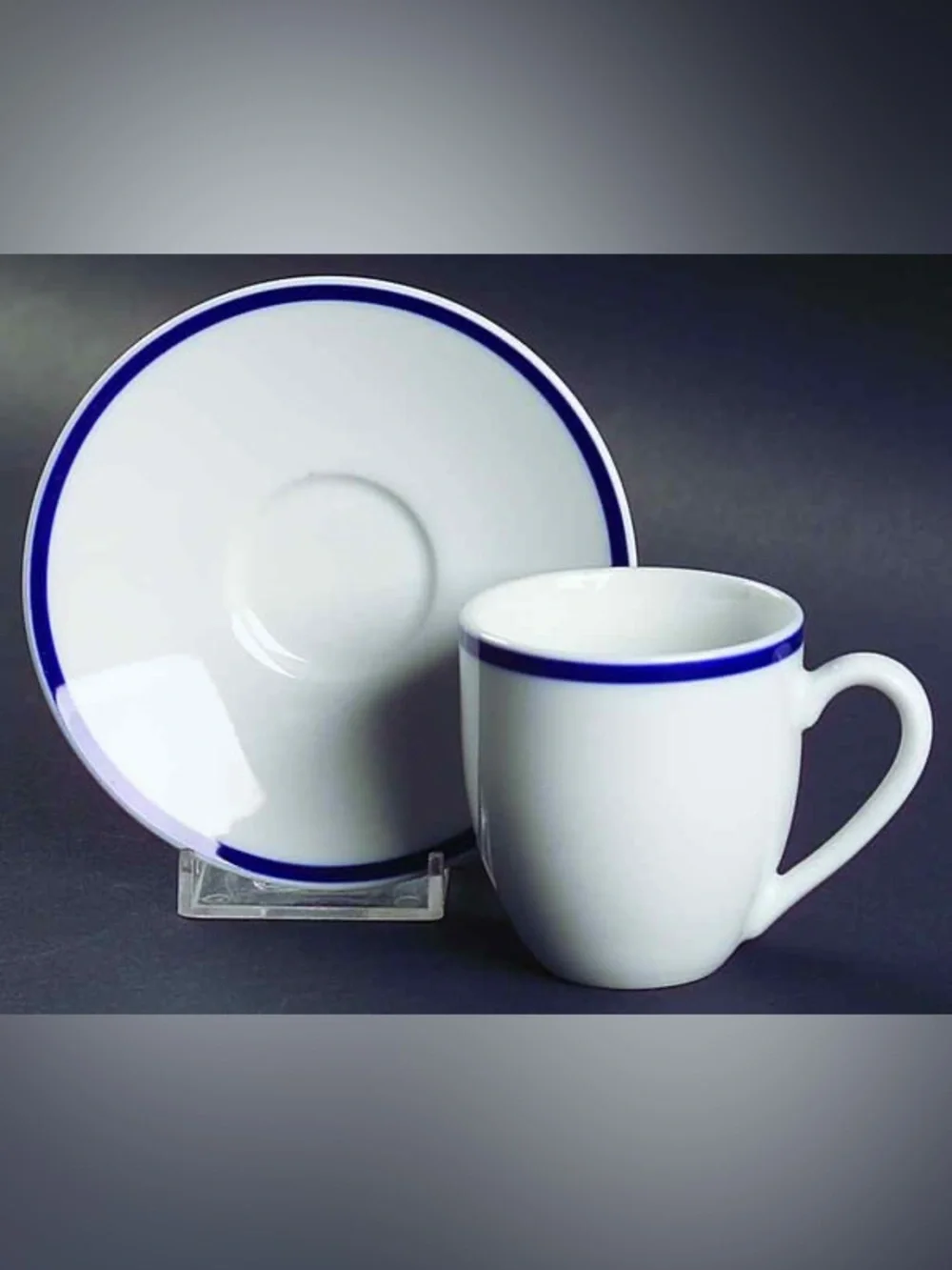 Vintage Williams Sonoma Brasserie Blue Band Demitasse / Espresso Cups & Saucers